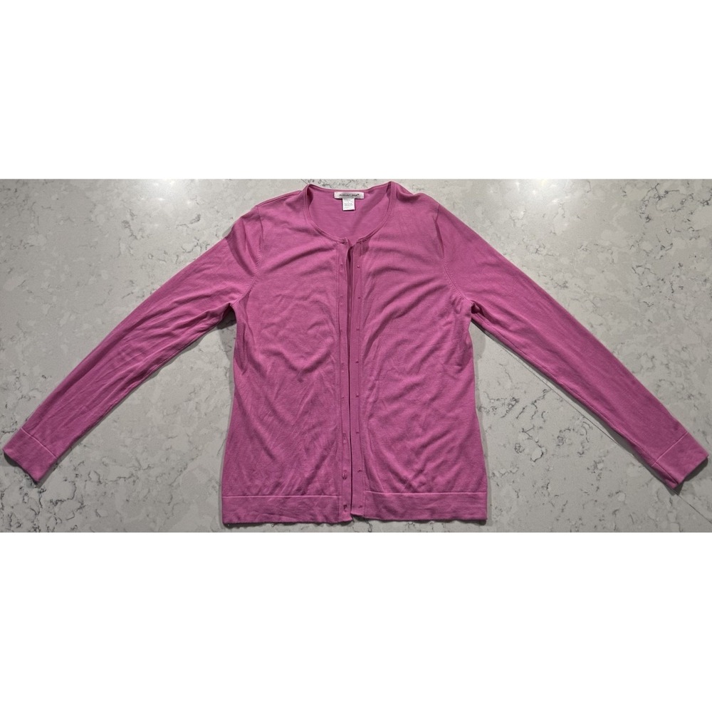 August Silk Cardigan Sweater Womens Large Pink Silk Blend Crew Neck SW-47